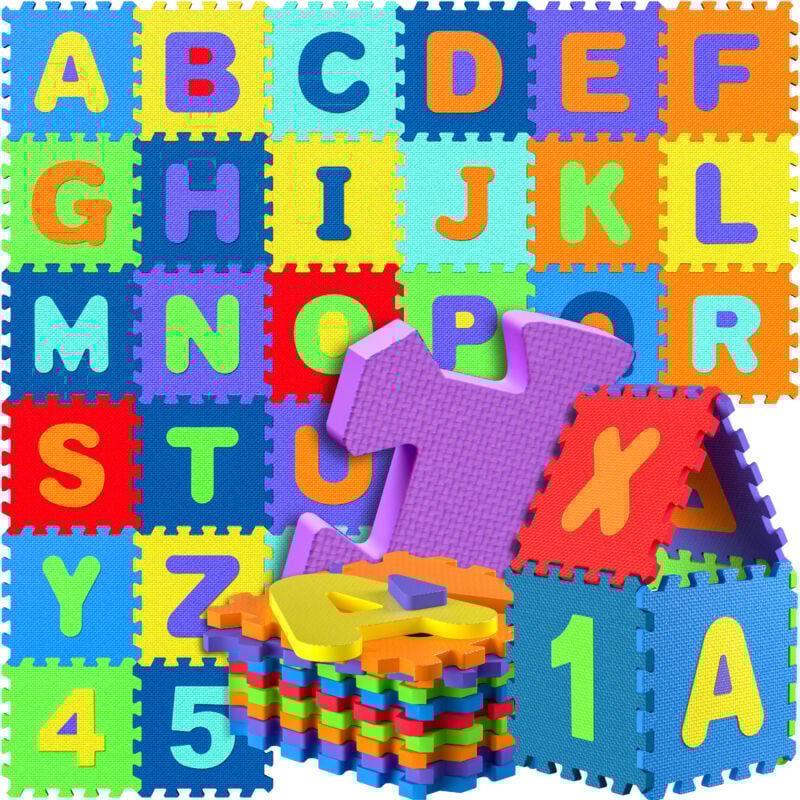 foto del prodotto spielwerk tappetino puzzle per gattonare da 86 pezzi per bambini 3,3m tappeto di protezione pavimento lettere numeri apprendimento xxl in gommapiuma
