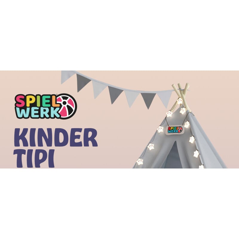 foto del prodotto spielwerk - tenda da gioco per bambini teepee 120x120x160cm incl. catena luci a led materassino morbido da 2,5cm 3 cuscini in varie forme cotone
