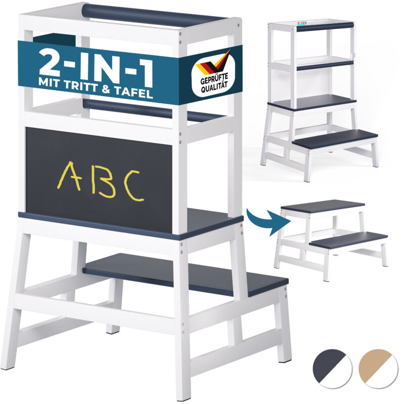 foto del prodotto spielwerk - torre apprendimento bambini da 2 anni carico max.100 kg legno di pino lavagna con sgabello aiutante cucina 56x49x93cm natur grau de