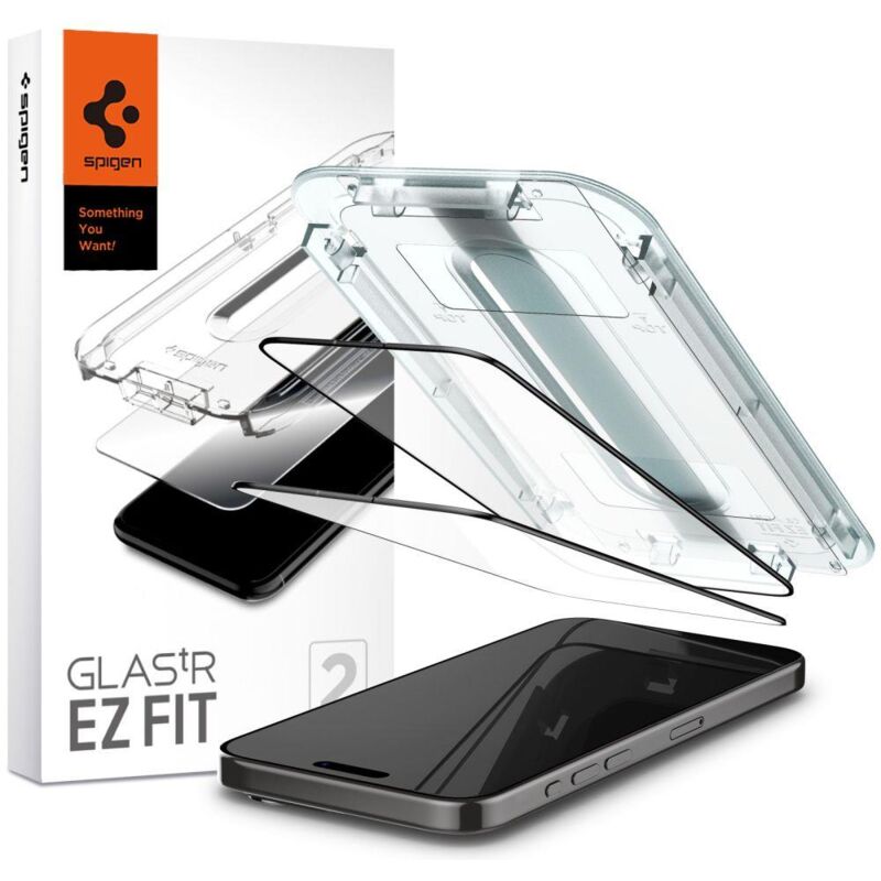 foto del prodotto spigen glastr ez fit fc 2 pezzi in vetro temperato per apple iphone 15 pro max nero