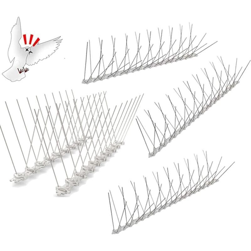 foto del prodotto spike anti piccioni in acciaio inossidabile, 1m 4 file spike anti piccioni per balconi, spike anti uccelli flessibile preassemblato per passeri