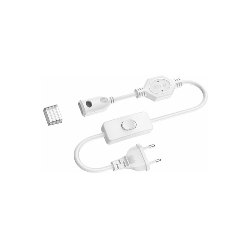foto del prodotto spina alimentatore trasformatore raddrizzatore 2 pin passo 12mm modello piatto con interruttore connettore rapido per striscia led 220v mono colore