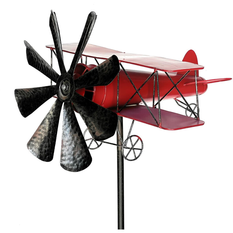 foto del prodotto spina da giardino aeroplano in metallo xl 160 cm double decker rosso 96251 carillon a vento ruota a vento resistente alle intemperie decorazione da