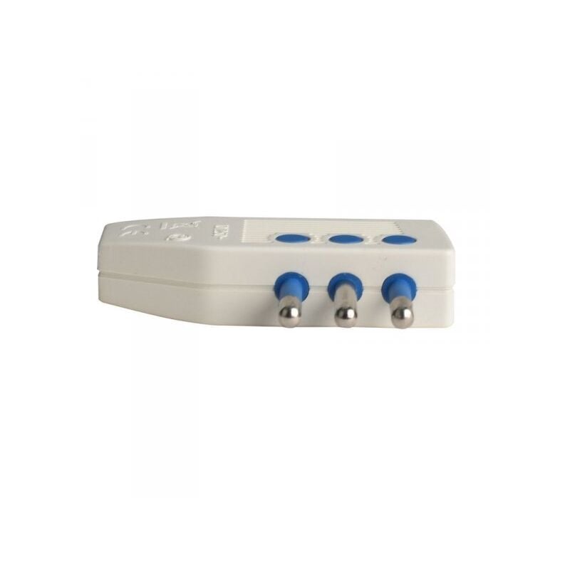 foto del prodotto spina elettrica piatta salvaspazio laterale 2p+t 10a 250v max 1500w uscita cavo 90 gradi bianco