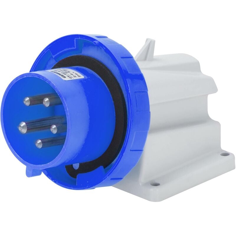 foto del prodotto spina fissa parete 90 gradi ip67 2p t 16a 200 250v 50 60hz blu cablaggio a vite