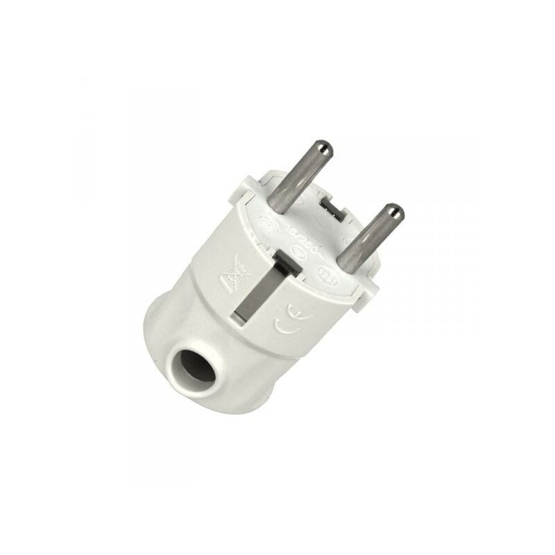 foto del prodotto spina schuko 16a 250v 3500w 2p t uscita cavo laterale multistandard tedesco italiano bianco