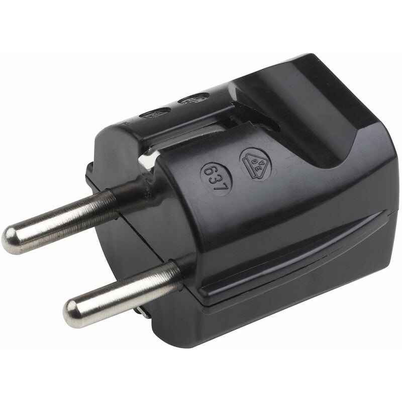 foto del prodotto spina schuko, in plastica, 250 v, 16 a, sezione massima del cavo 2,5 mm , ip20 per interni, ingresso dritto, spina schuko con serracavo, 7421020,