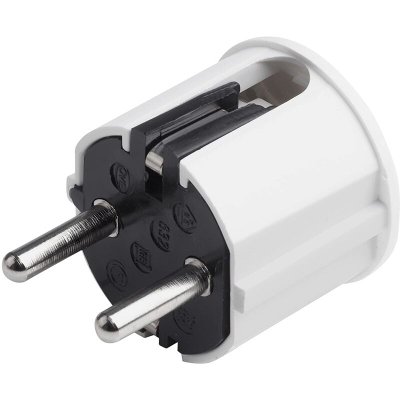 foto del prodotto spina schuko, in plastica, 250 v, 16 a, sezione massima del cavo 2,5 mm², ip20, per interni, ingresso laterale, spina schuko con scarico della trazione, 7421110, colore: bianco - meister