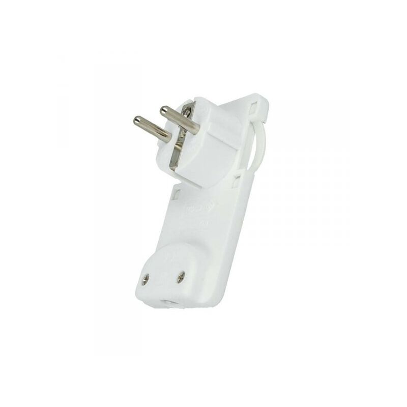 foto del prodotto spina schuko piatta salvaspazio bianco 16a 250v uscita cavo 90 gradi