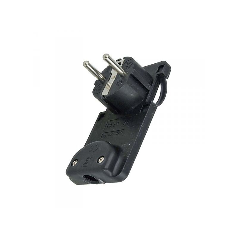 foto del prodotto spina schuko piatta salvaspazio nero 16a 250v uscita cavo 90 gradi