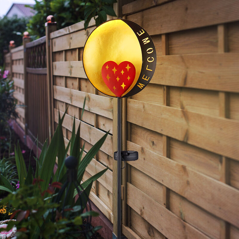 foto del prodotto spina solare da giardino decorativa lampada solare a led lampada da giardino con picchetto, welcome, metallo nero oro rosso, bianco caldo, dxh 17x