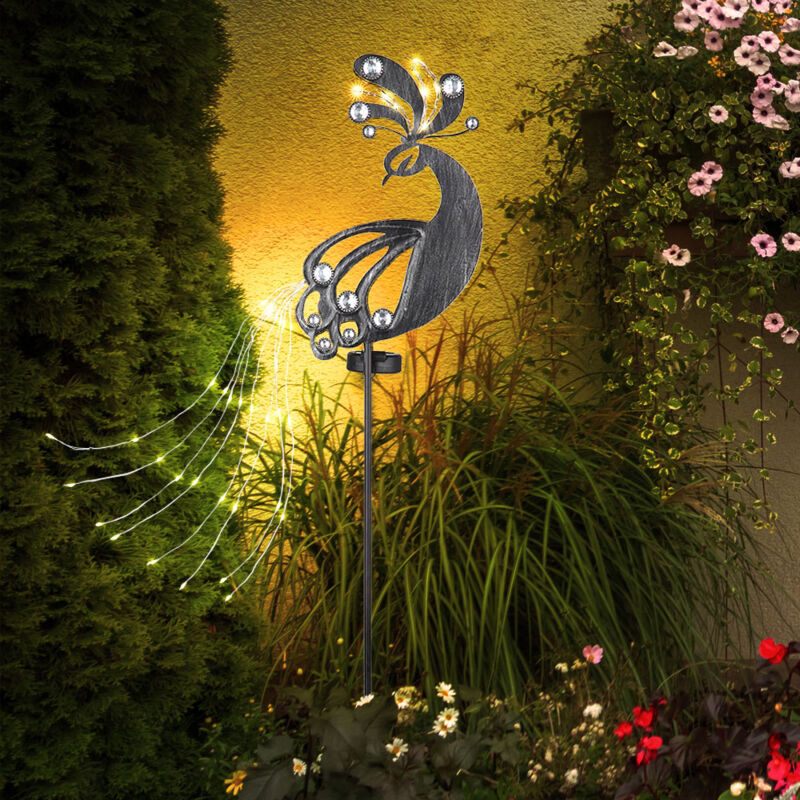 foto del prodotto spina solare da giardino spina luce lampada solare per la decorazione del giardino esterno design pavone, metallo plastica, led 3000k, lxlxa