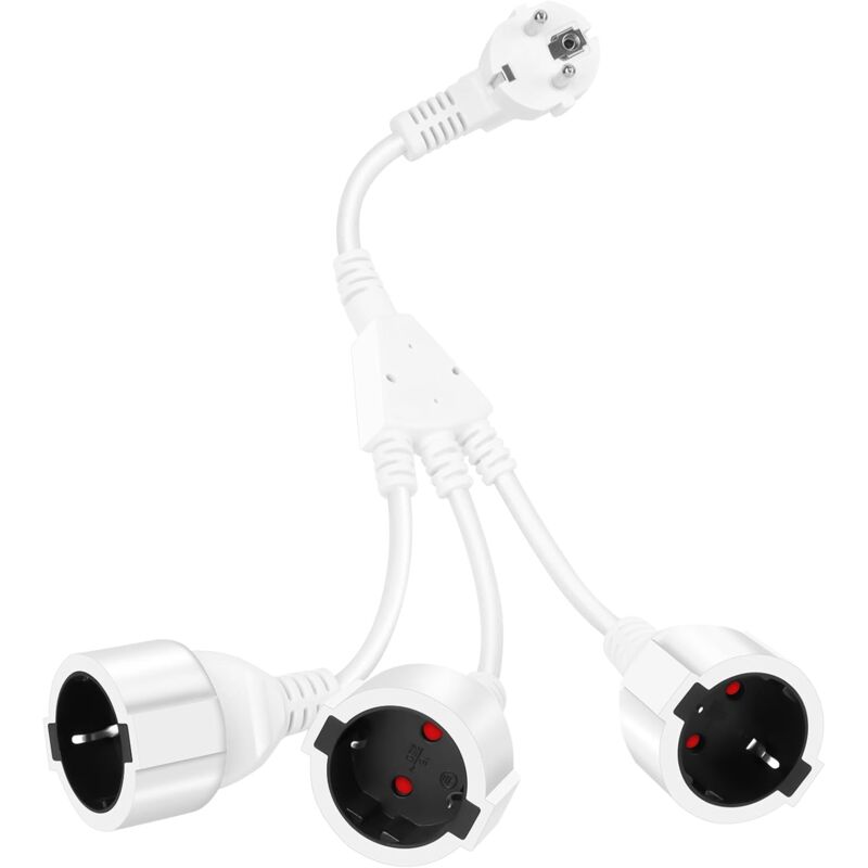 foto del prodotto spina tripla per presa, cavo di prolunga con 3 prese schuko 16a 250v max.3500w adattatore presa 3 in 1 distribuzione a 3 vie ip44 presa tripla per