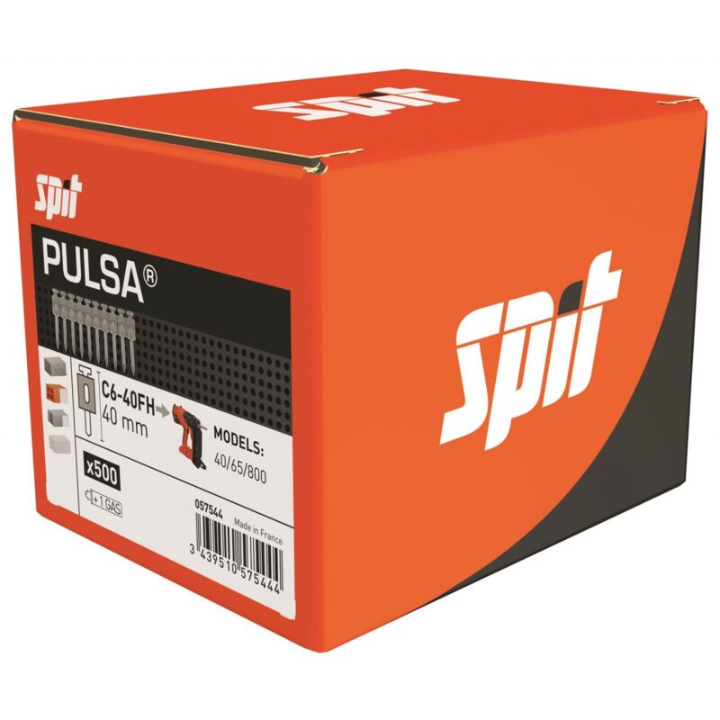 foto del prodotto spit itw c6 40 mm fh, chiodi pulsa standard, con 1 cartuccia di gas, 500 chiodi 40 mm 057544 