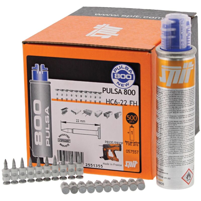 foto del prodotto spit itw hc6 22 mm fh, chiodi speciali pulsa, con 1 cartuccia di gas, 500 chiodi 22 mm 057557 