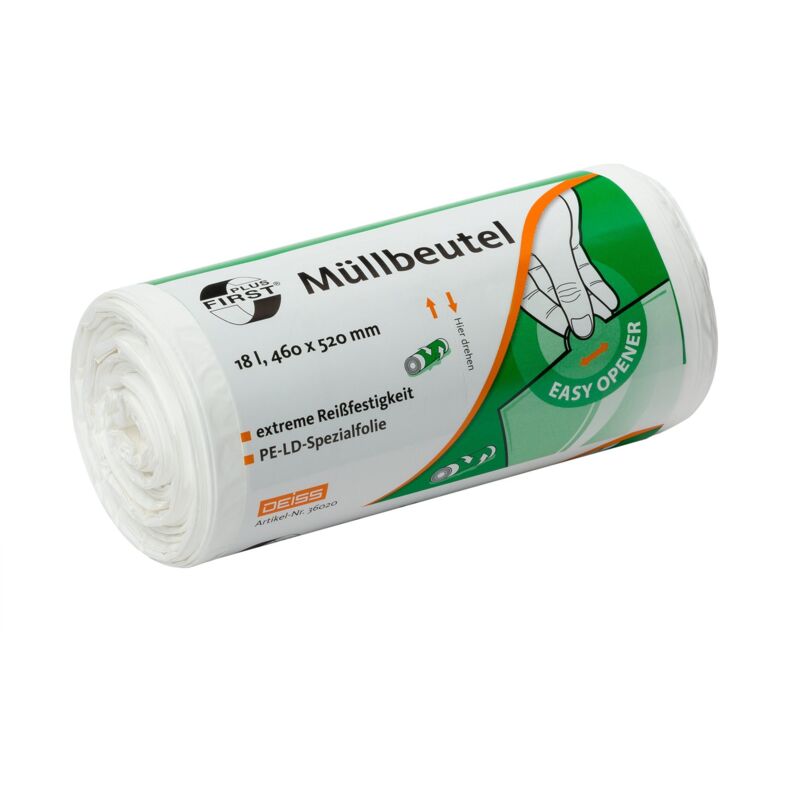 foto del prodotto spitzner deiss first 36020 sacchetto con banderole stampata, 18 l, 460 mm x 520 mm, 50 pro rotolo, bianco