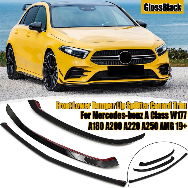 foto del prodotto splitter anteriore inferiore per mercedes benz classe a w177 a180 a200 a220 a250 amg 19 nero lucido zebraa