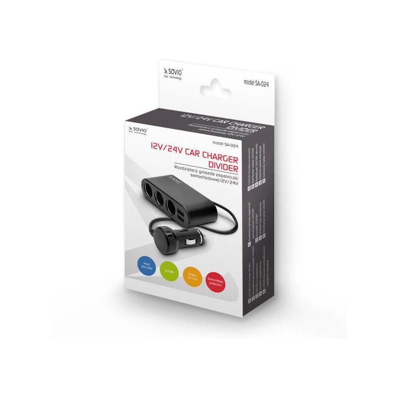 foto del prodotto splitter da presa da accendisigari da auto savio 12 24v sa 024