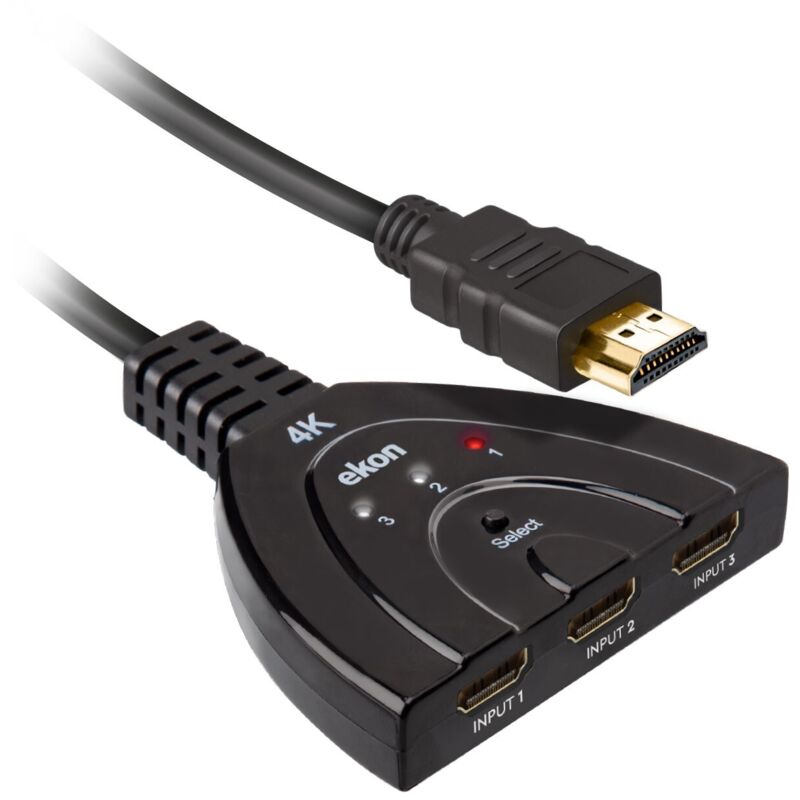 foto del prodotto splitter hdmi v. 2.0 con 1 connettore maschio e tre connettori femmina 4k 40 cm