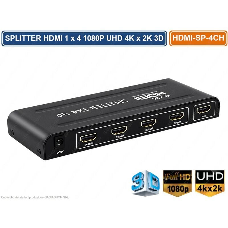 foto del prodotto splitter sdoppiatore hdmi full hd 1080p uhd 4k 3d 1x4 4 uscite hdmi amplificate
