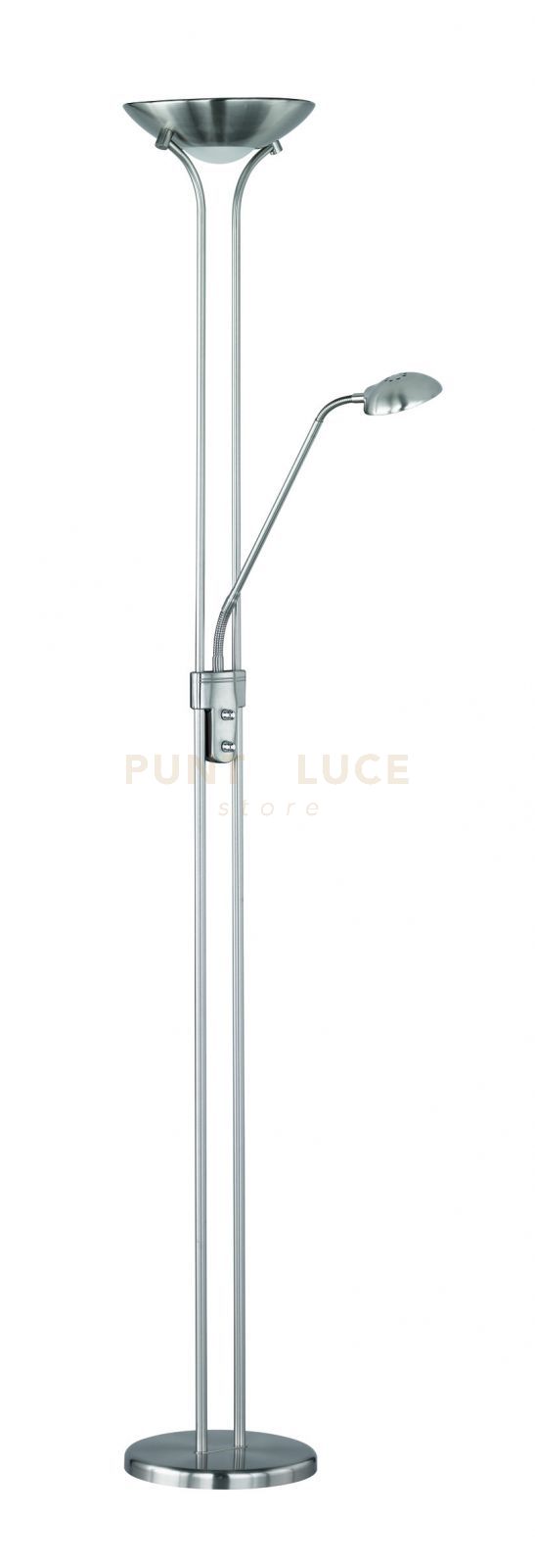 foto del prodotto spock lampada da terra 2 luci led 19w 2200lm, 3000k 5w 500lm, 3000k coppa acciaio h.180cm dimmerabile