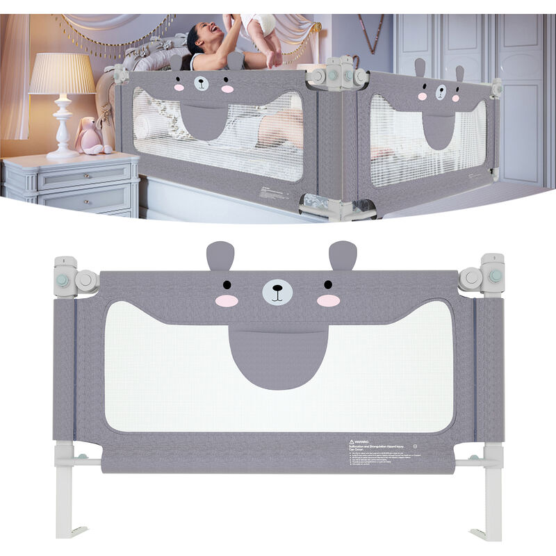 foto del prodotto sponde e barriere anticaduta letto protezione per il letto 150cm ringhiera baby ringhiera di sicurezza anticaduta regolabile in altezza grigio,