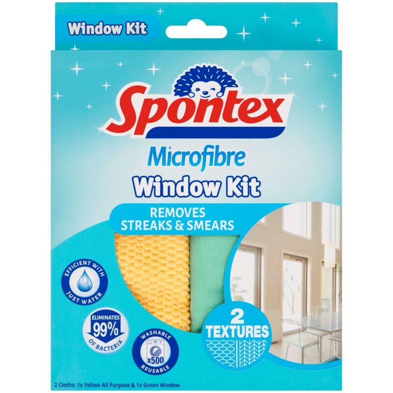 foto del prodotto spontex 1 scatola da 2 superfici in vetro microfibra 2 salviette in totale 