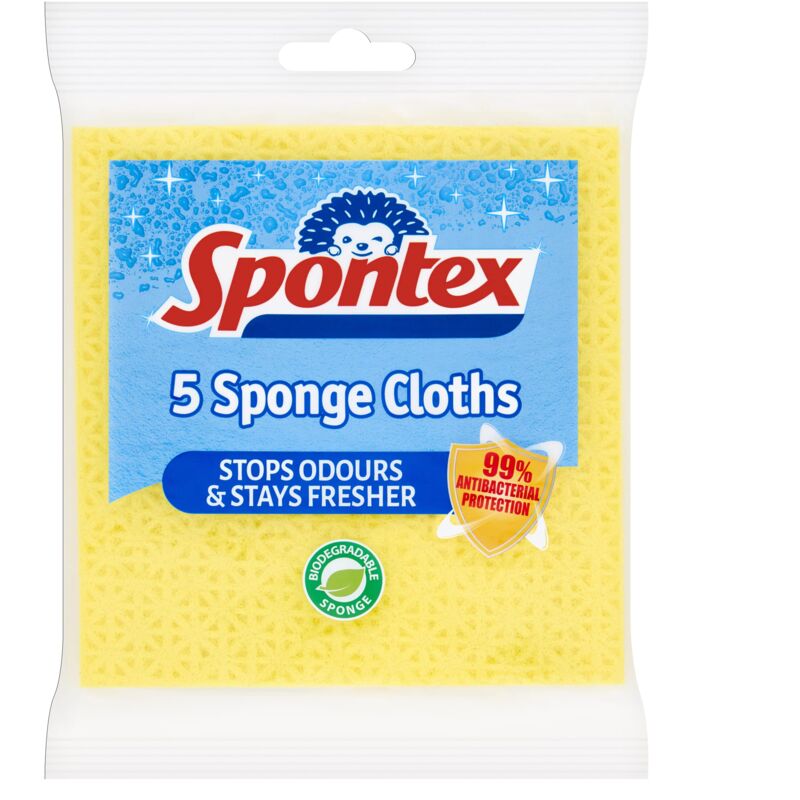 foto del prodotto spontex 5 panni in spugna, 19,4 x 18 cm, rosa verde giallo confezione mista 