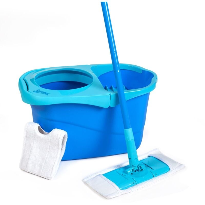 foto del prodotto spontex express system sistema lavapavimenti a panno piatto con secchio e strizzatura rotante 2 panni di ricambio in microfibre