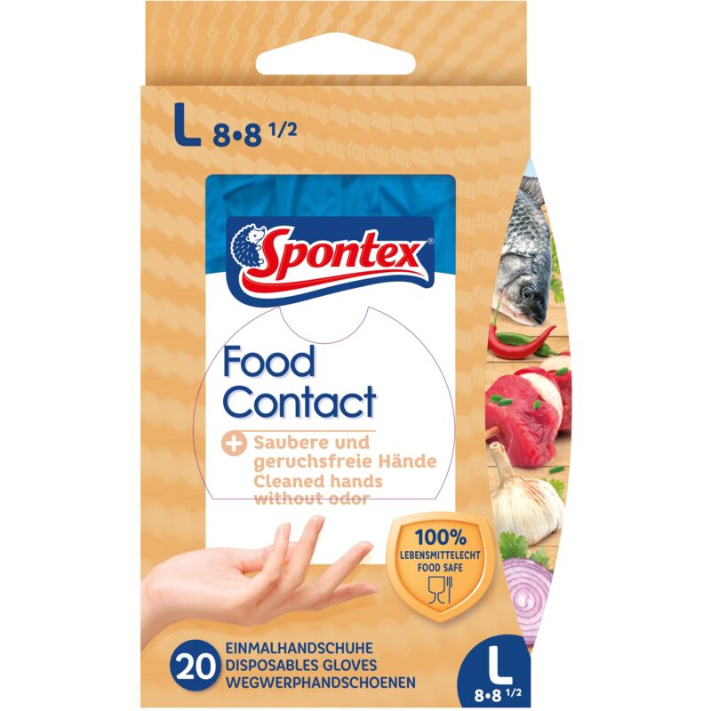 foto del prodotto spontex food contact, 20 guanti monouso in nitrile per uso alimentare, senza lattice e senza polvere, taglia l 1 x 20 pezzi 