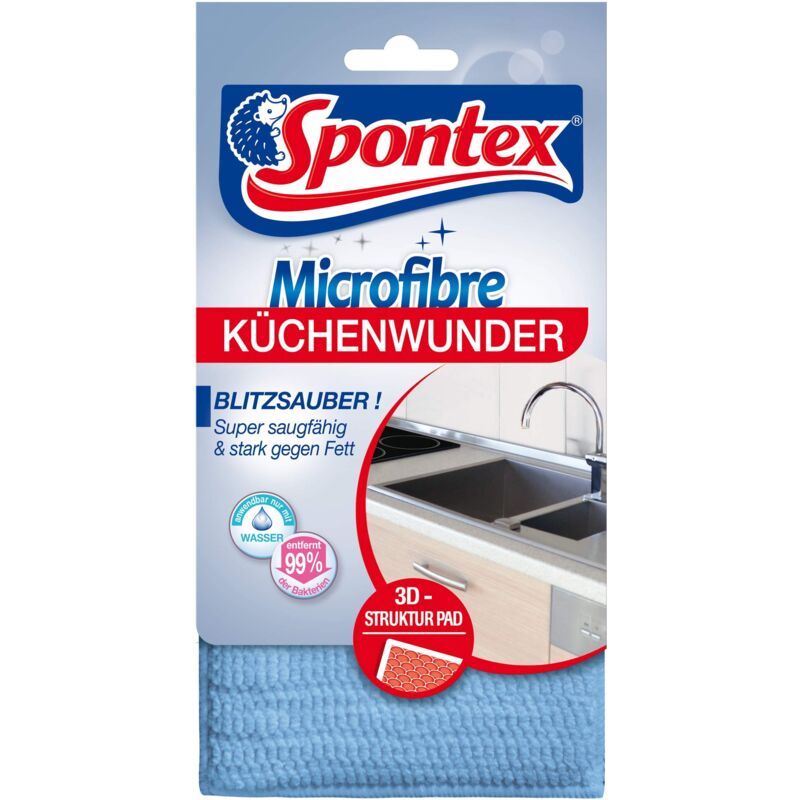 foto del prodotto spontex panno in microfibra 3d con anima in spugna, ideale per tutte le superfici della cucina, efficace contro sporco e residui di grasso, 1 pezzo