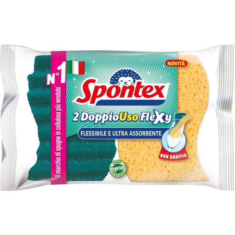 foto del prodotto spontex spugna in cellulosa con tecnologia ultraflessibile,per una pulizia senza fatica in tutti gli angoli, doppiouso flexy confezione da 2 