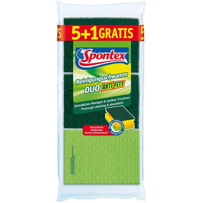 foto del prodotto spontex spugna per pulizia duo anti-grease 5+1, paglietta con lato asciutto, colore non selezionabile, verde/rosa, 6 pezzi