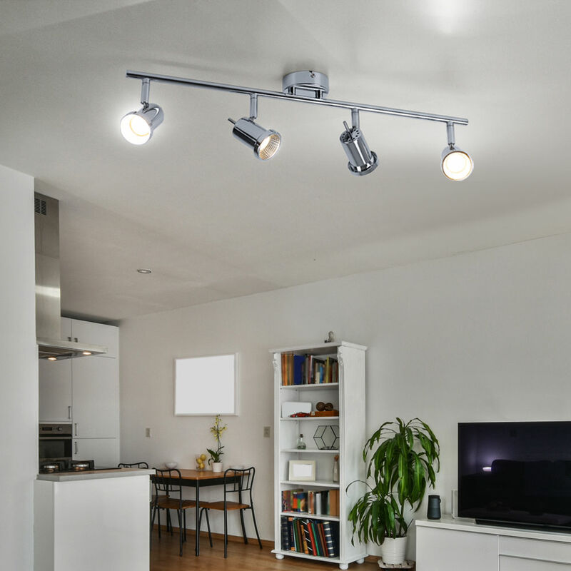 foto del prodotto spot bar 4 faretti plafoniera plafoniera led 4 fiamme orientabile, cromo, 4x 5w 400lm 3000k, lxh 63x14 cm