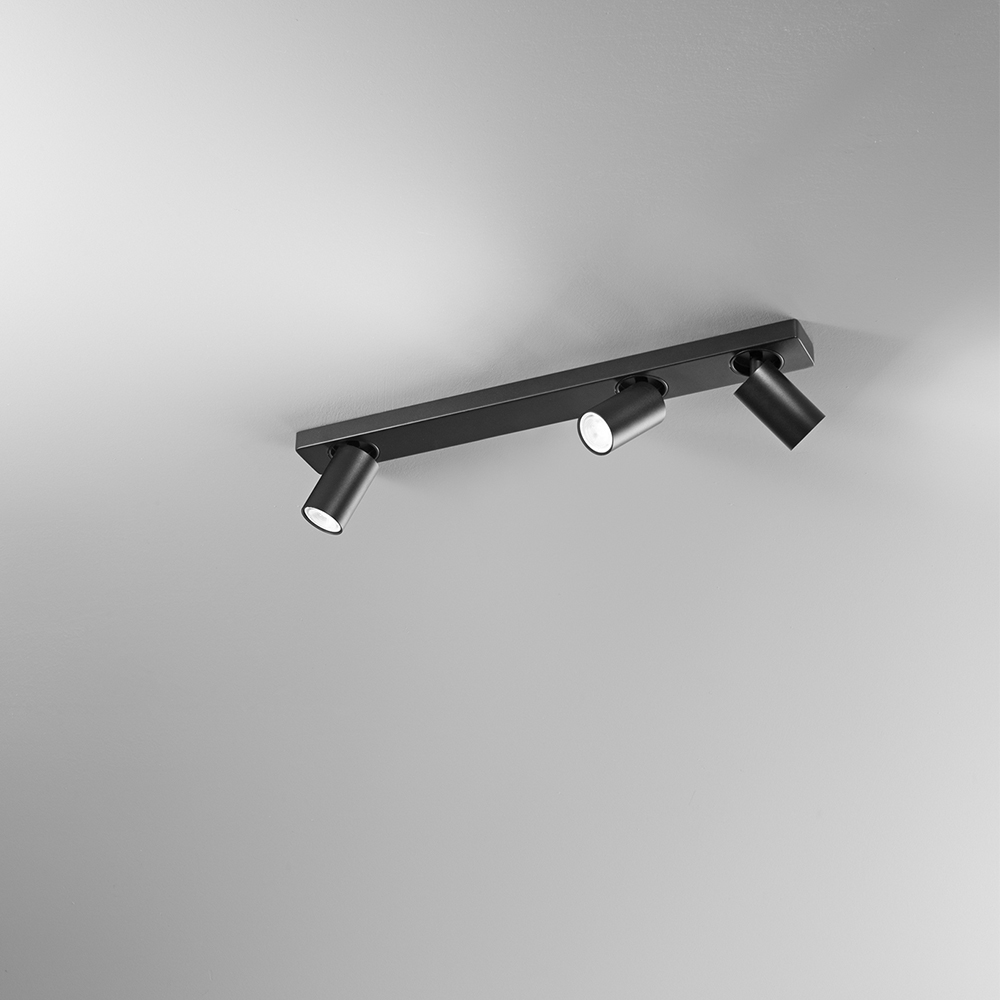 foto del prodotto spot cilindrico moderno oddy alluminio nero 3 luci gu10