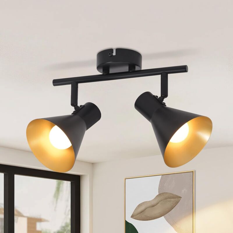 foto del prodotto spot da soffitto , 2x e14 , orientabile e inclinabile , design industriale , spot da parete vintage , nero , ip20 , 28 x 11 x 21 cm , senza lampadine