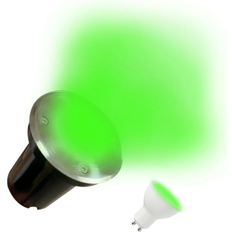 foto del prodotto spot encastrable de sol rond inox 304 exterieur ip65 ampoule gu10 5w verte