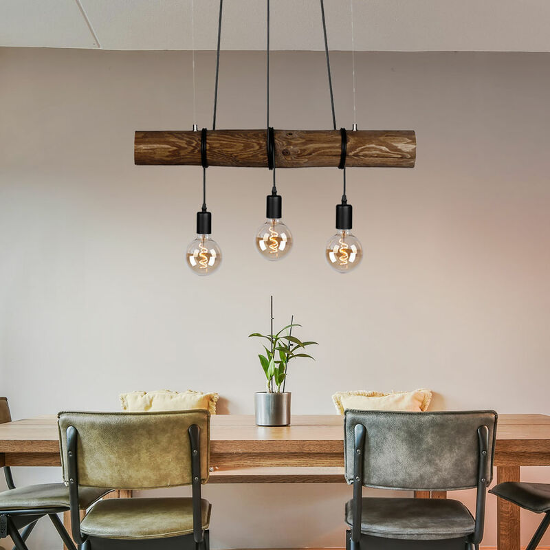 foto del prodotto spot light lampada a sospensione, tavolo da pranzo, lampada da soggiorno, travi in legno, 3 fiamme, casa di campagna, altezza regolabile, e27,