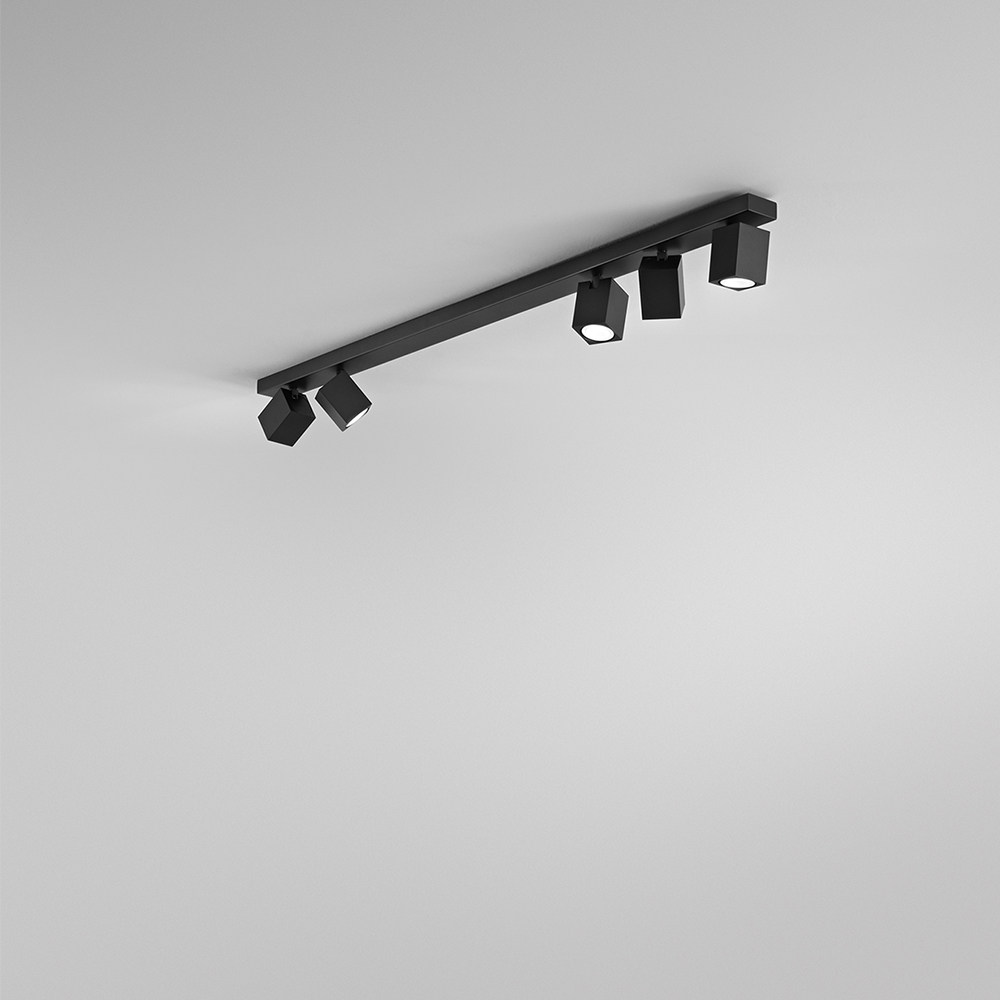 foto del prodotto spot moderno oddy alluminio nero 5 luci gu10