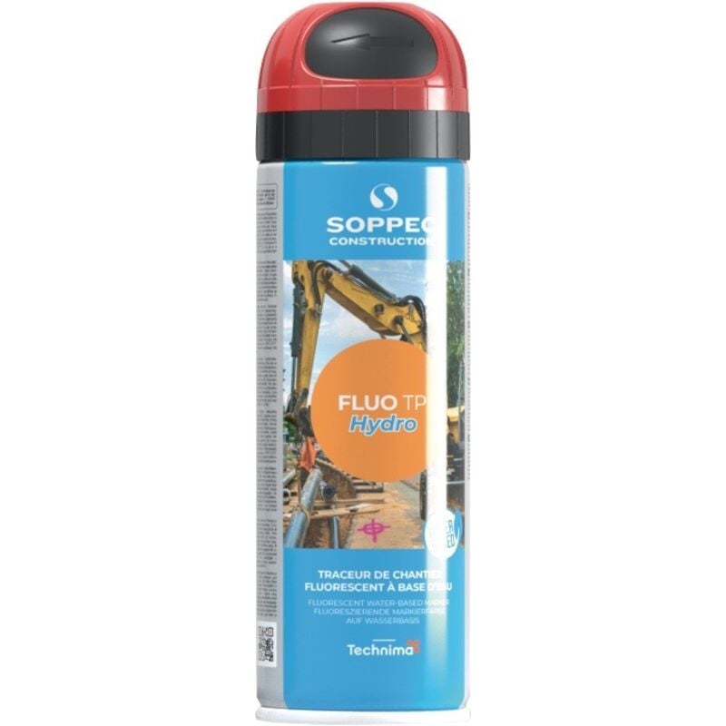 foto del prodotto spray de marquage de chantier fluo tp hydro rouge fluo 500ml bombe a rosol soppec par 12 