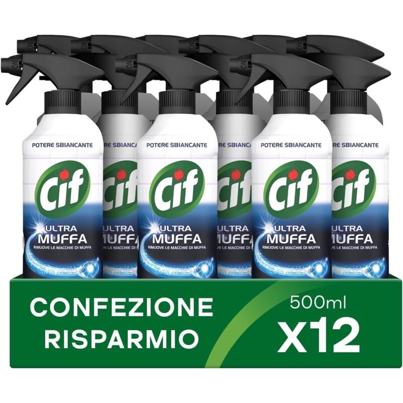 foto del prodotto spray set 12 pz antimuffa con potere sbiancante formato da 500 ml l uno cif