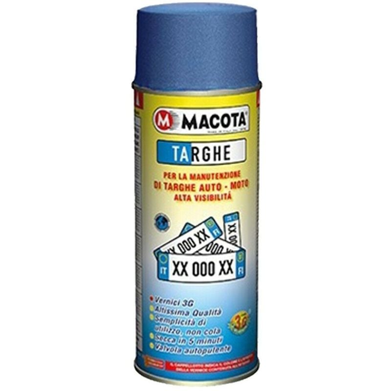 foto del prodotto spray vernice smaltata per targhe rinnova manutenzione veicolo in blu bianco colore bianco