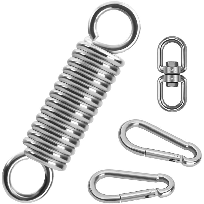 foto del prodotto spring hanging chair, swing steel spring with 2 carabiners and 360 swivel hook, heavy duty hanging spring kit up to 250kg for hammock hanging chair