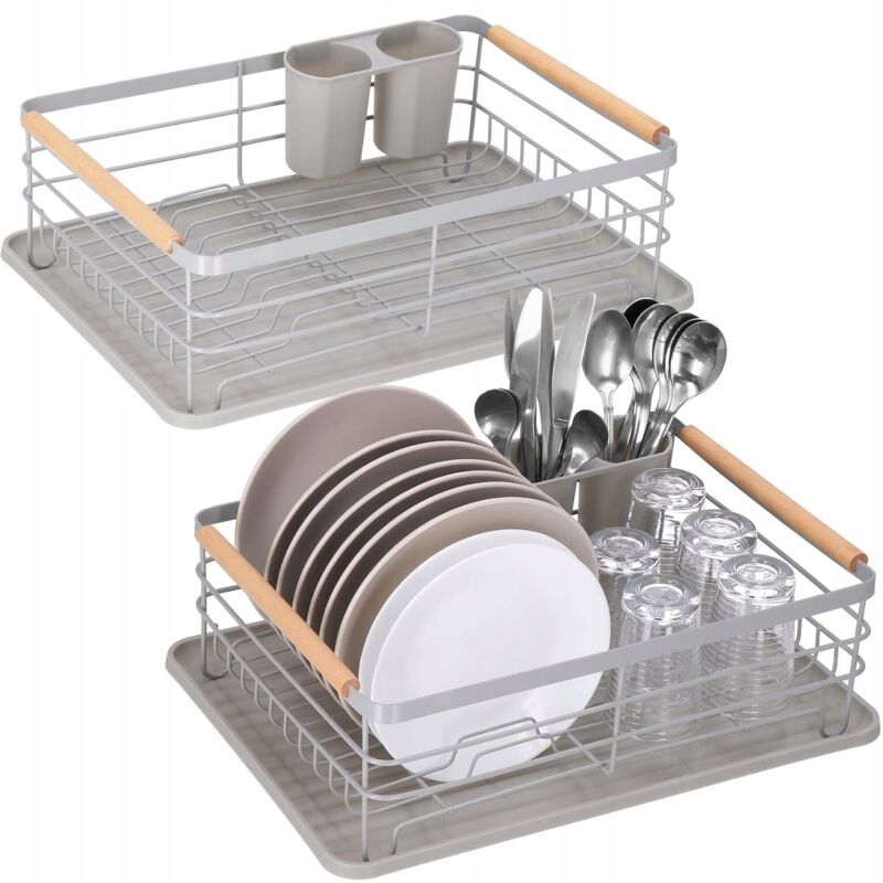 foto del prodotto springos asciugatore per piatti scolapiatti grande grigio con vassoio stand per stoviglie da cucina