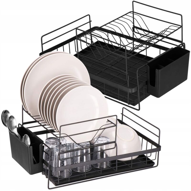 foto del prodotto springos asciugatore per piatti scolapiatti nero grande con vassoio stand per piatti cucina