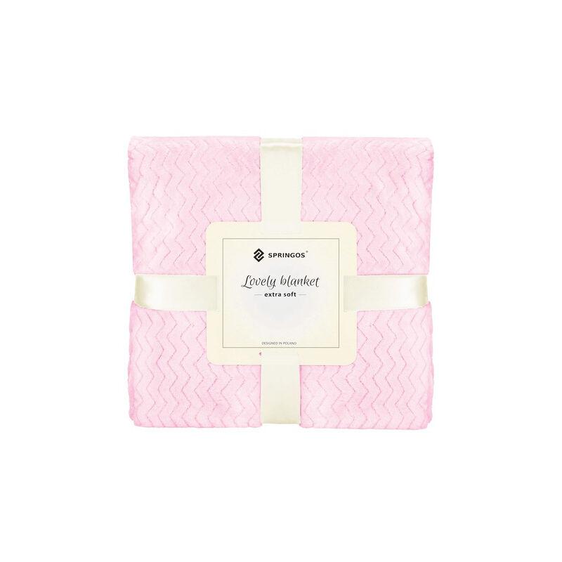 foto del prodotto springos coperta per letto da 70x160 cm, colore rosa caramella, plaid stampato a zig zag per divano.