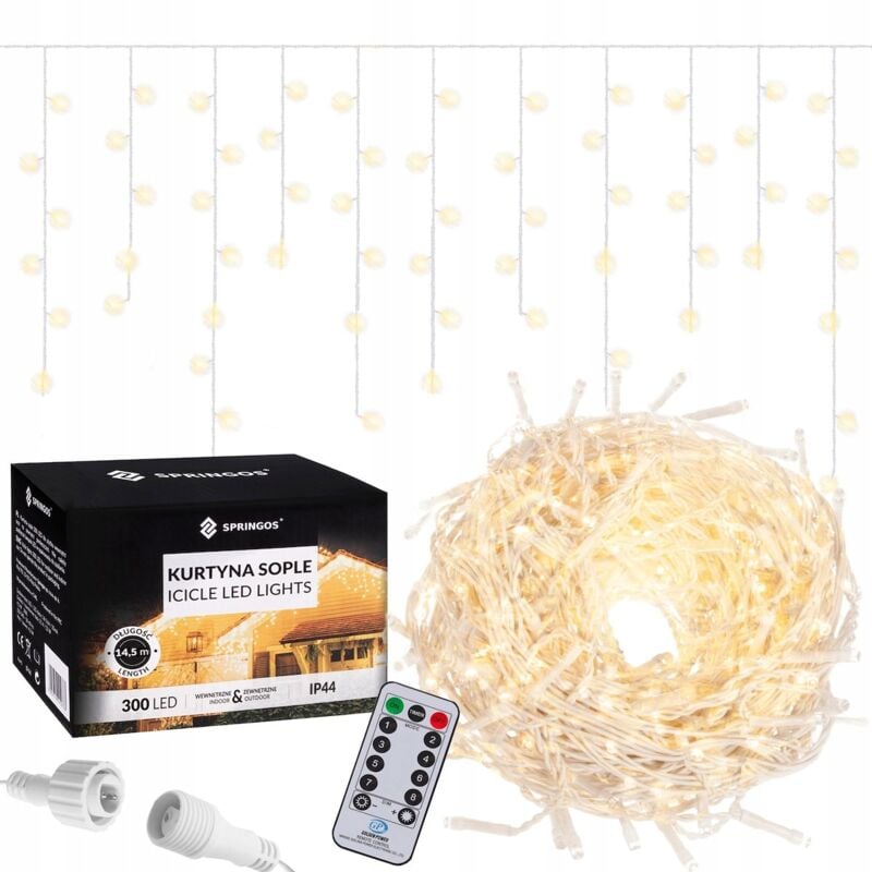 foto del prodotto springos luci tenda luminosa 300 led ip44 bianche telecomando