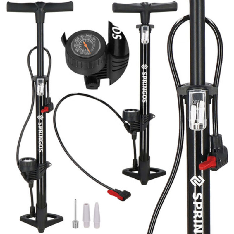 foto del prodotto springos pompa per bicicletta con manometro 11 bar, pompa da pavimento per biciclette