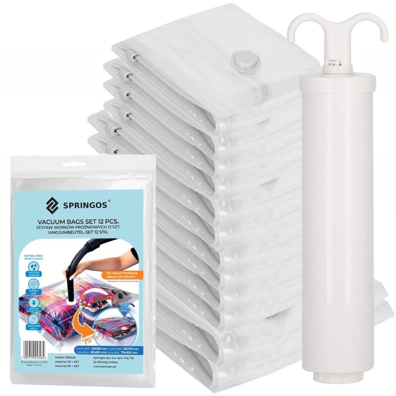 foto del prodotto springos sacchi sottovuoto resistenti per vestiti biancheria 12pcs 43 pompa set di sacchi spessi