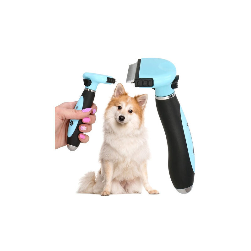 foto del prodotto springos spazzola per lo scrostamento del pelo dei cani e dei gatti con lama auto pulente di 5 cm colore blu nero.